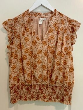 ☀️ Anthropologie x JOIE Floral Tie V-Neck Chiffon Blouse with Smocked Waist